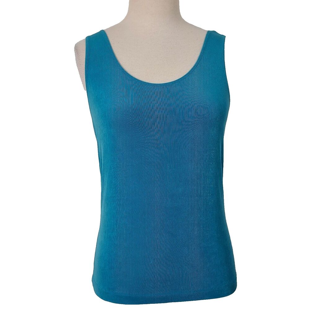 Marsh Landing Tank Top Womens Size Medium Slinky Stretch Scoop Neck Blue